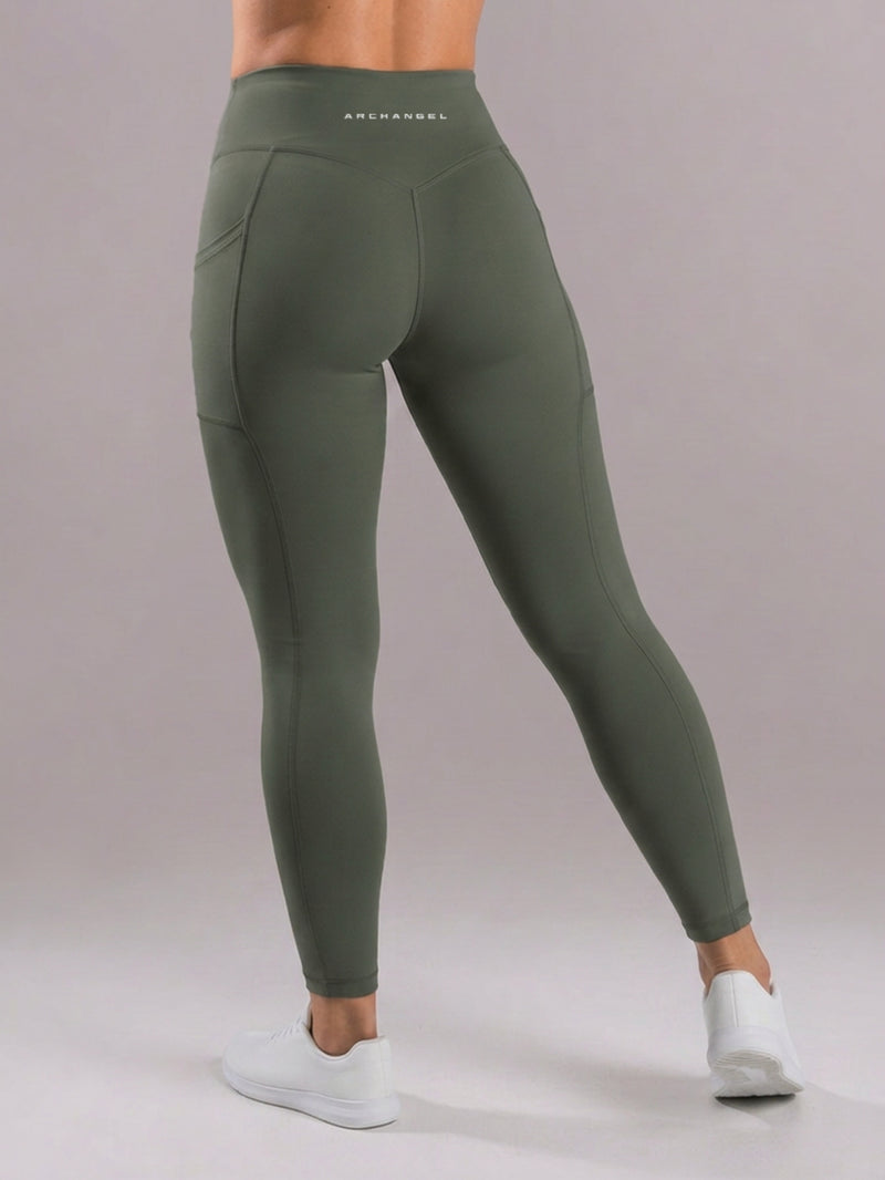 Women's High Waisted Functional Leggings - Olive Green