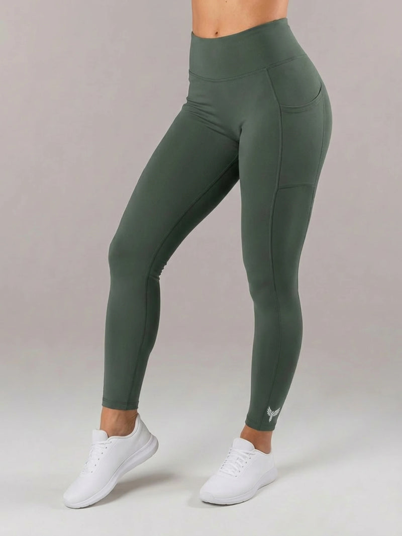 Women's High Waisted Functional Leggings - Olive Green