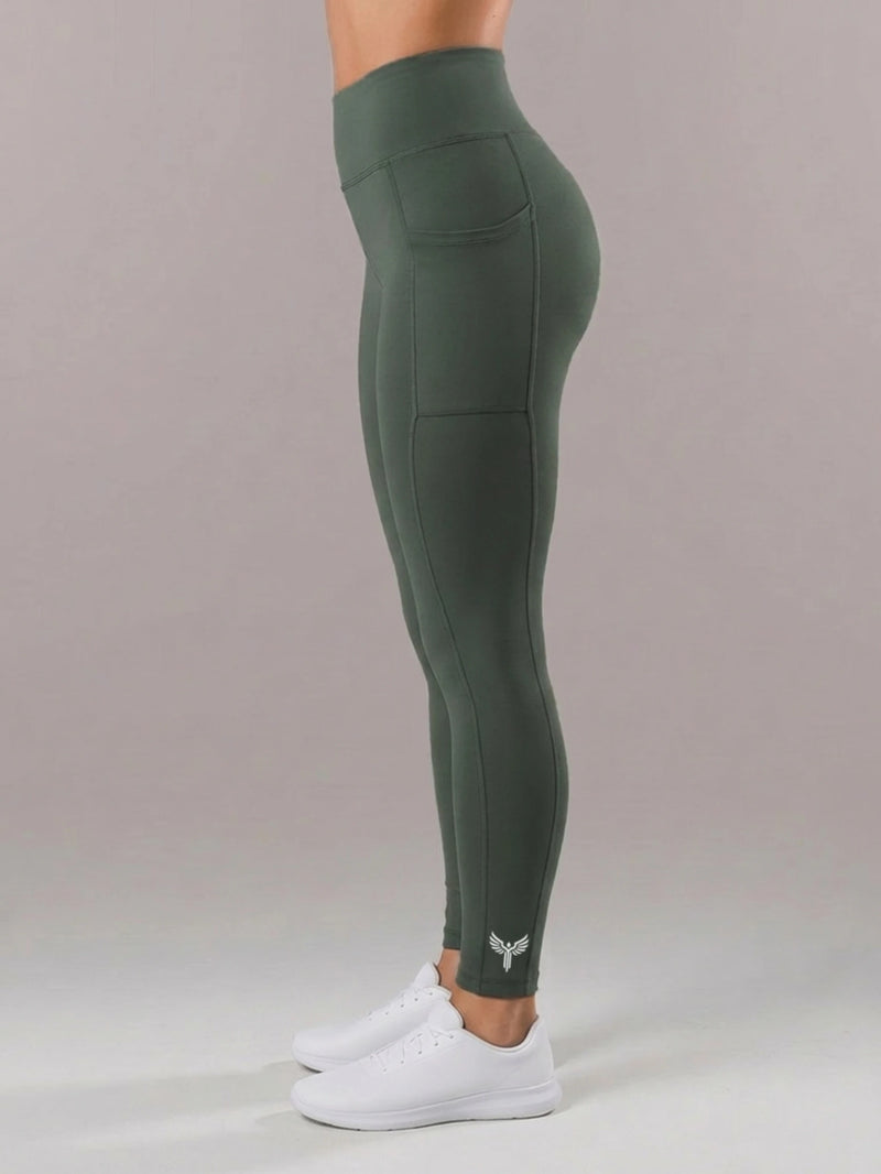 Women's High Waisted Functional Leggings - Olive Green